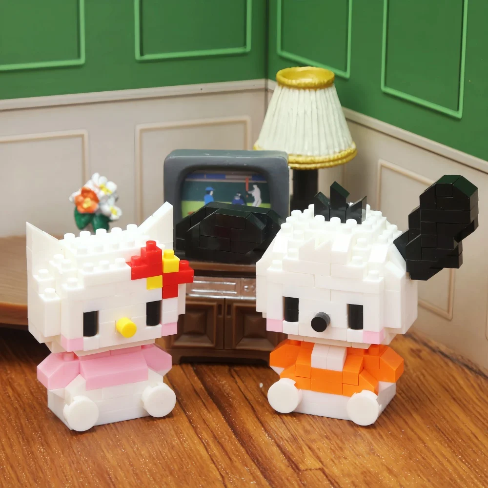 Sanrio Anime Building Blocks Kawaii Hello Kitty Kuromi MyMelody Cinnamoroll Diamond Building Blocks Doll Toy Kids Birthday Gift