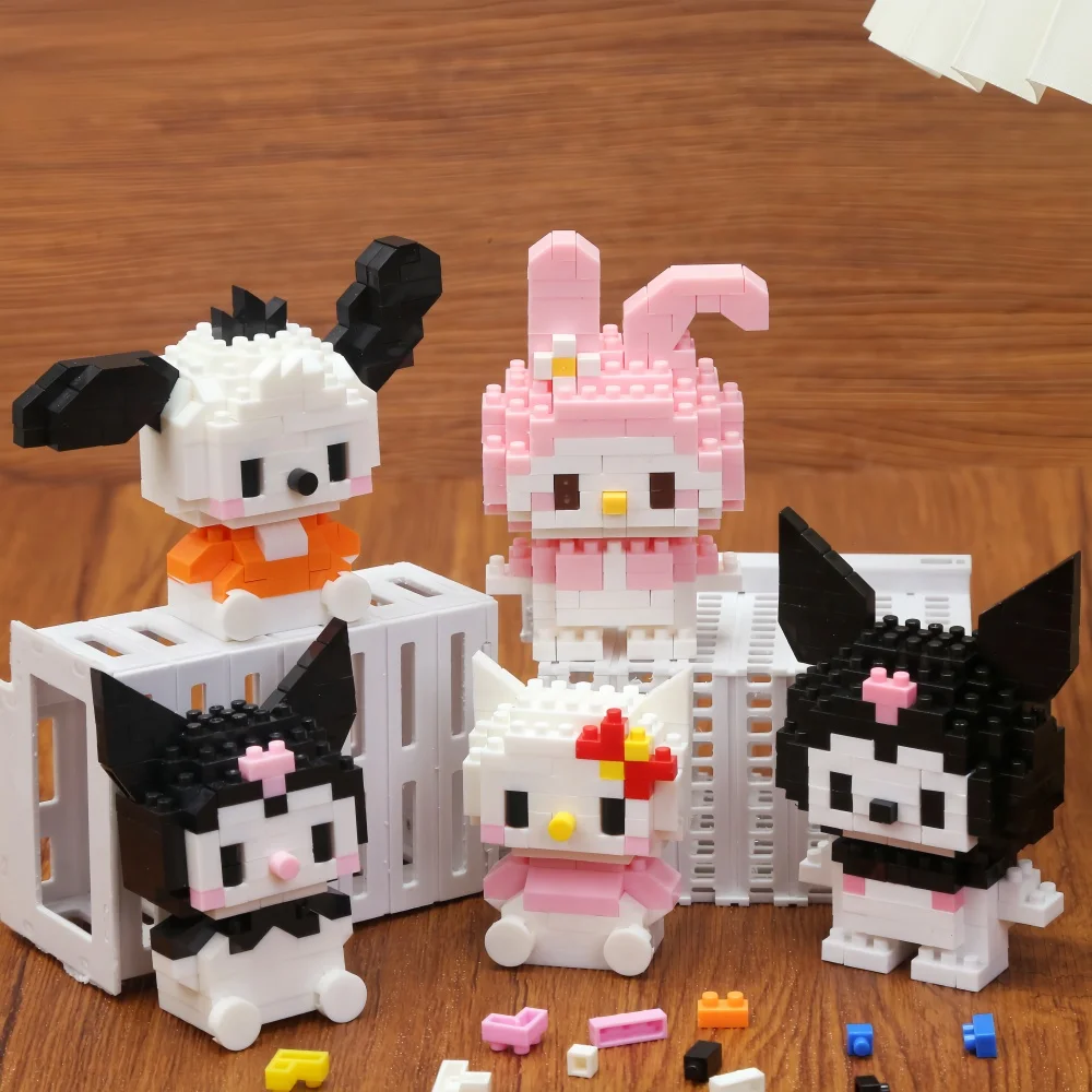 Sanrio Anime Building Blocks Kawaii Hello Kitty Kuromi MyMelody Cinnamoroll Diamond Building Blocks Doll Toy Kids Birthday Gift