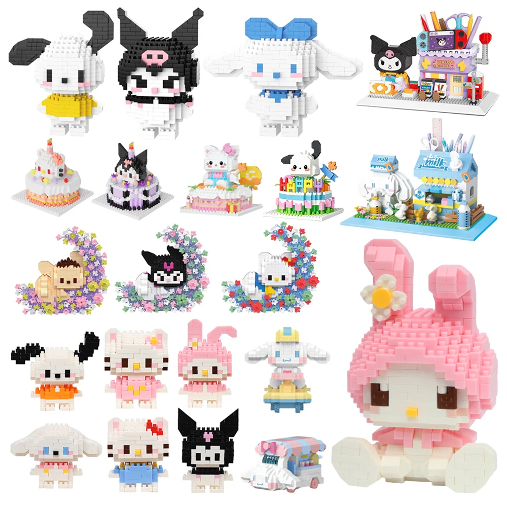 Sanrio Anime Building Blocks Kawaii Hello Kitty Kuromi MyMelody Cinnamoroll Diamond Building Blocks Doll Toy Kids Birthday Gift