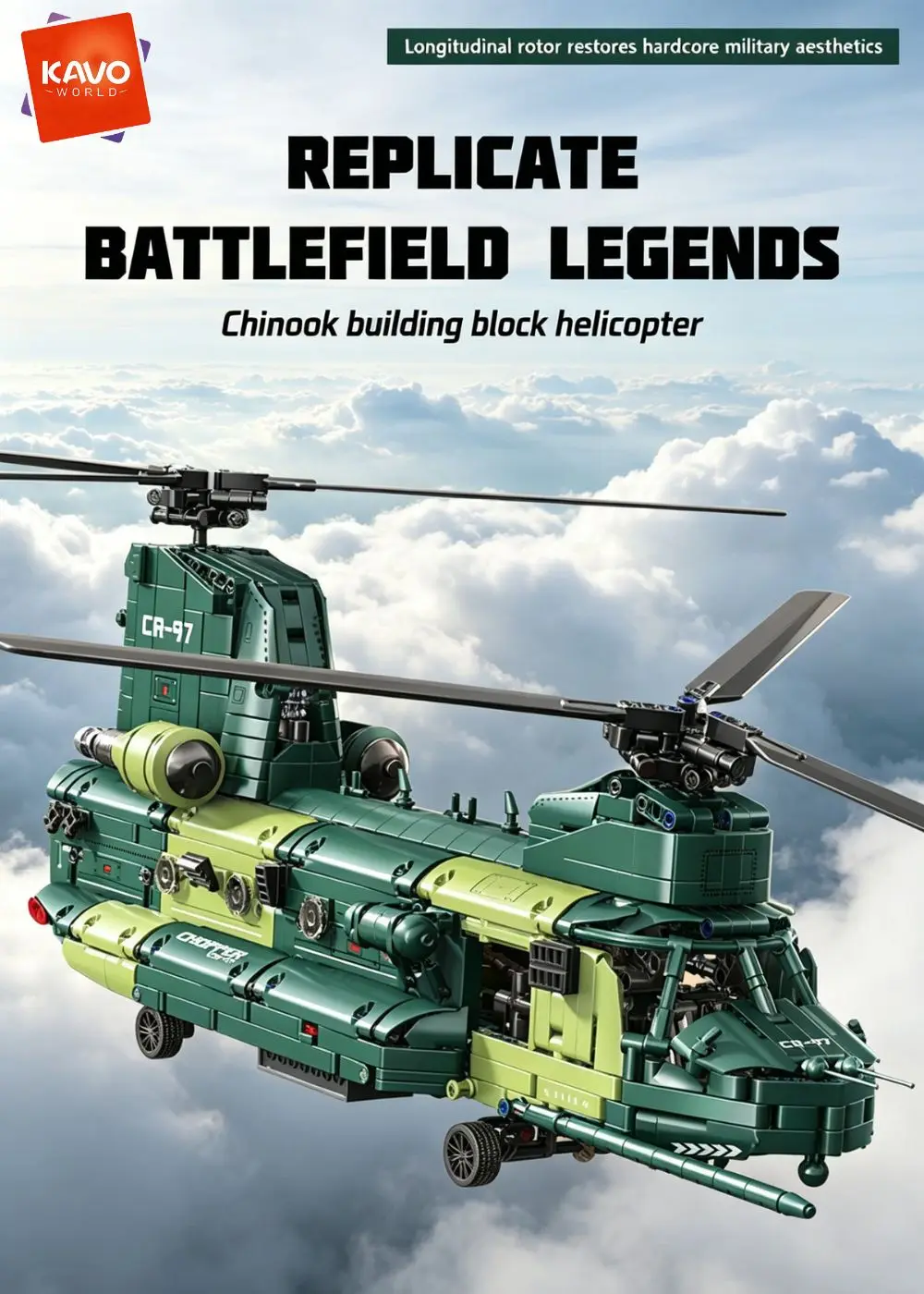 KAVOWORLD 1826PCS Chinook Tandem Rotor Transport Helicopter Building Blocks Model Toy Bricks Toys Ideal Gift for Military Fans