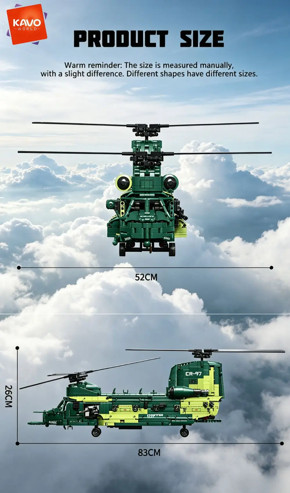 KAVOWORLD 1826PCS Chinook Tandem Rotor Transport Helicopter Building Blocks Model Toy Bricks Toys Ideal Gift for Military Fans