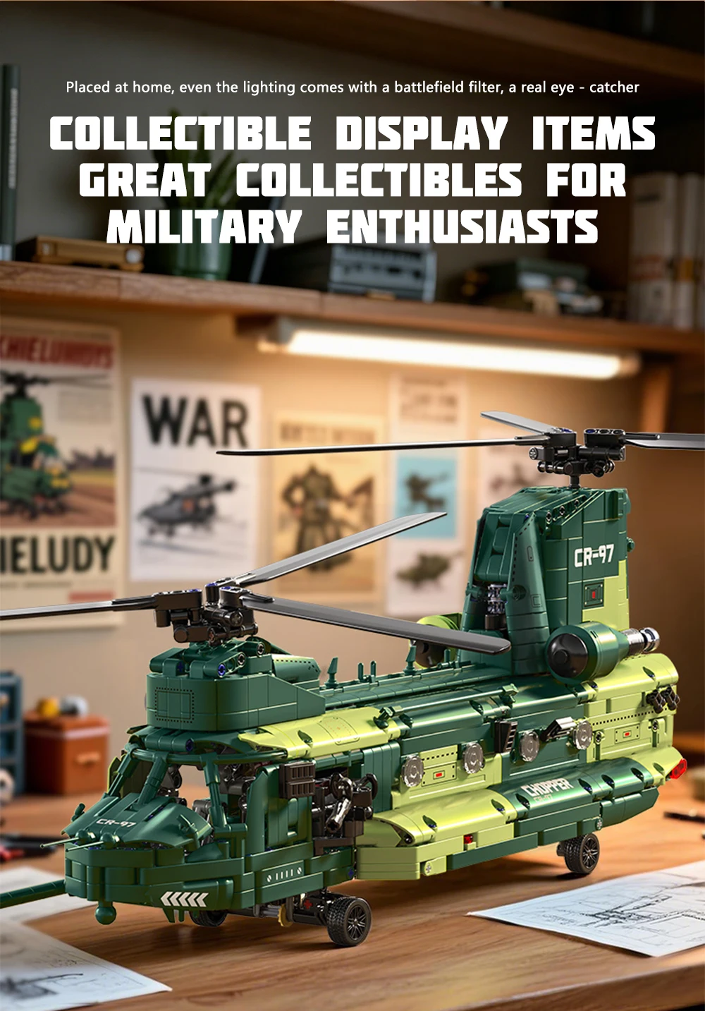 KAVOWORLD 1826PCS Chinook Tandem Rotor Transport Helicopter Building Blocks Model Toy Bricks Toys Ideal Gift for Military Fans