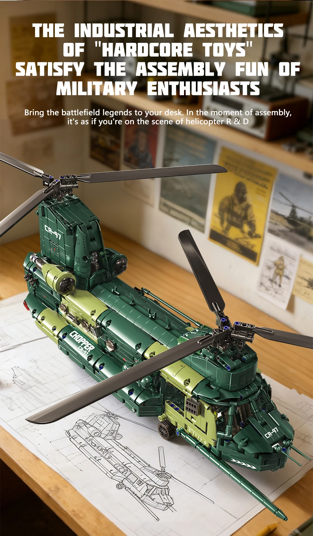 KAVOWORLD 1826PCS Chinook Tandem Rotor Transport Helicopter Building Blocks Model Toy Bricks Toys Ideal Gift for Military Fans