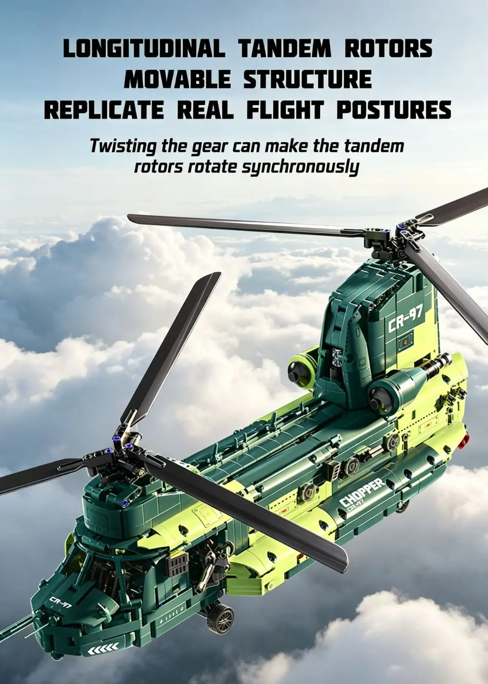 KAVOWORLD 1826PCS Chinook Tandem Rotor Transport Helicopter Building Blocks Model Toy Bricks Toys Ideal Gift for Military Fans
