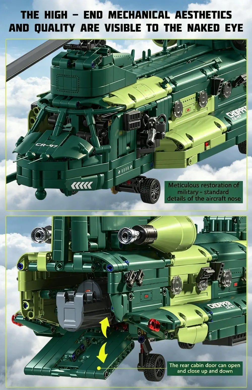 KAVOWORLD 1826PCS Chinook Tandem Rotor Transport Helicopter Building Blocks Model Toy Bricks Toys Ideal Gift for Military Fans