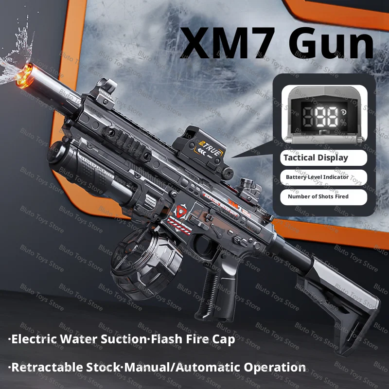 Electric Water Gun Automatic Long Range High Pressure Toy Blaster with Drum Magazine for Kids Adults Summer Swimming Pool Party