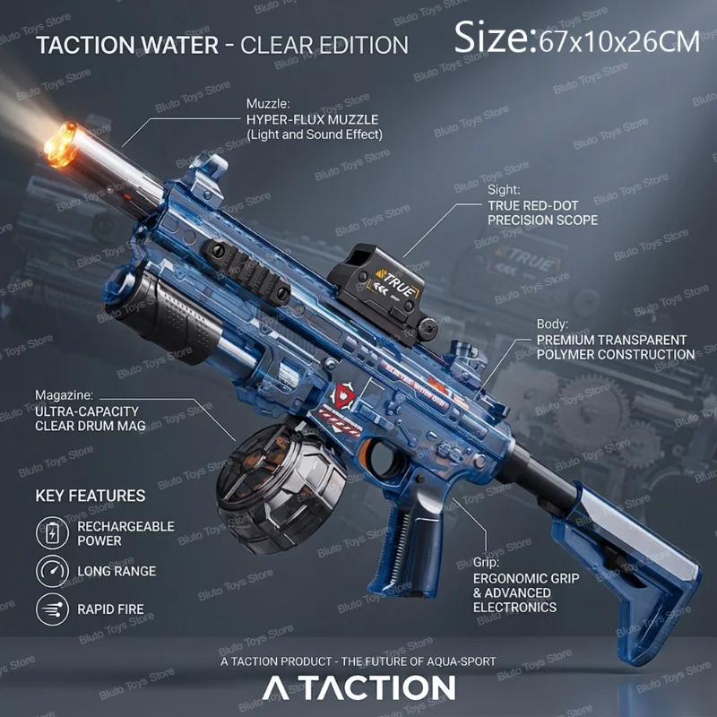 Electric Water Gun Automatic Long Range High Pressure Toy Blaster with Drum Magazine for Kids Adults Summer Swimming Pool Party