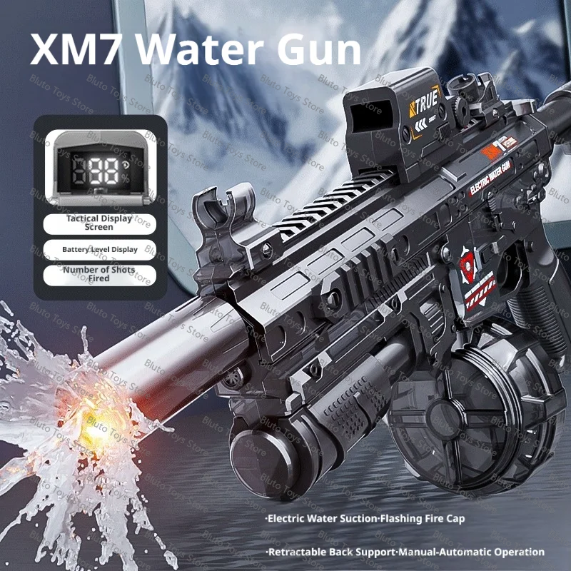 Electric Water Gun Automatic Long Range High Pressure Toy Blaster with Drum Magazine for Kids Adults Summer Swimming Pool Party