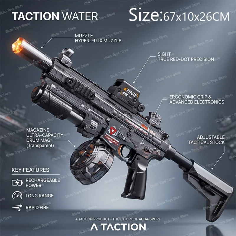 Electric Water Gun Automatic Long Range High Pressure Toy Blaster with Drum Magazine for Kids Adults Summer Swimming Pool Party