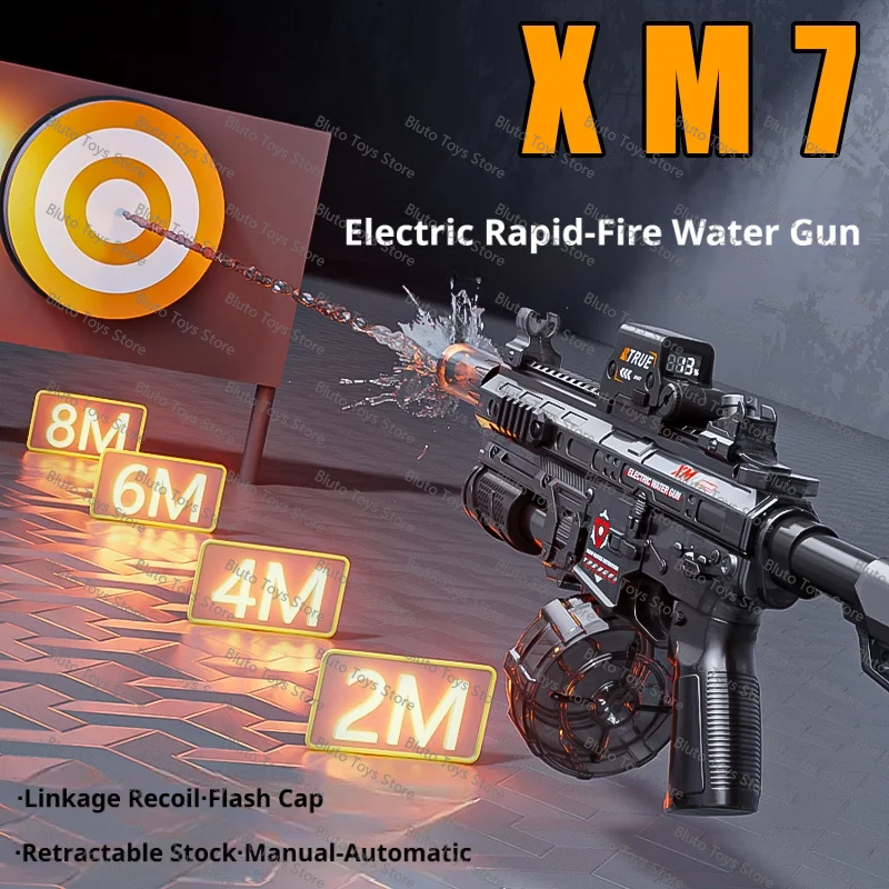 Electric Water Gun Automatic Long Range High Pressure Toy Blaster with Drum Magazine for Kids Adults Summer Swimming Pool Party