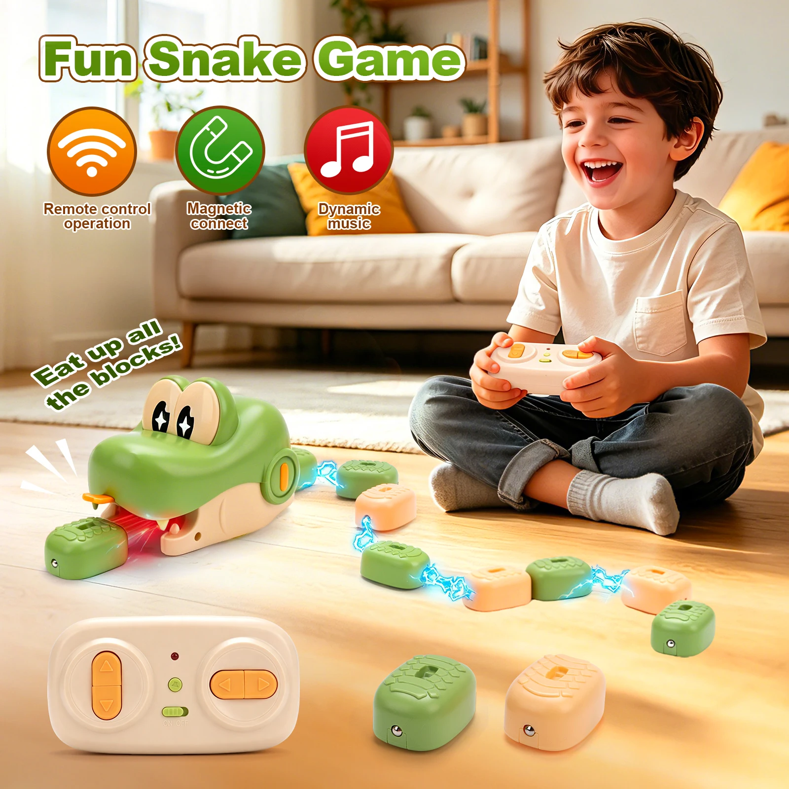 Remote Control Magnetic Greedy Snake Toys Interactive Game Dual Player Battle Greedy Bean Eating Snake Educational Toy Xmas Gift