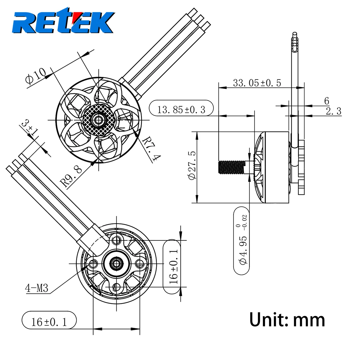 4pcs RETEK LN2207 4S-6S 1960KV 2300KV Brushless Motor For FPV Racing RC Drone Diy Parts
