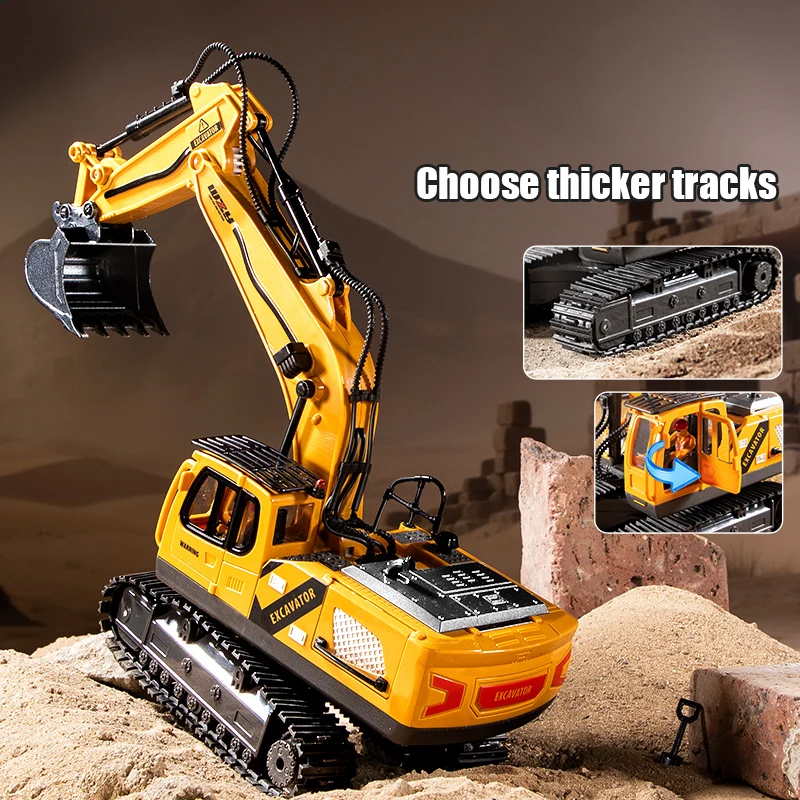 2.4G Remote Control Excavator Toy, Simulation Alloy Construction Vehicle, Education RC Digger Truck for 3 Years Kids Boys Gift