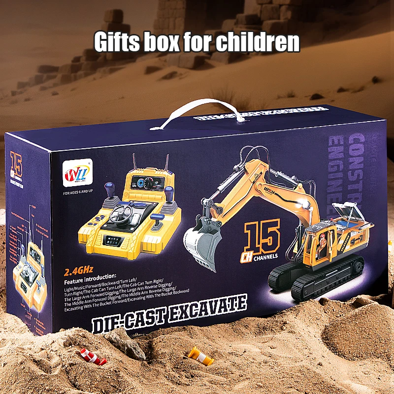 2.4G Remote Control Excavator Toy, Simulation Alloy Construction Vehicle, Education RC Digger Truck for 3 Years Kids Boys Gift