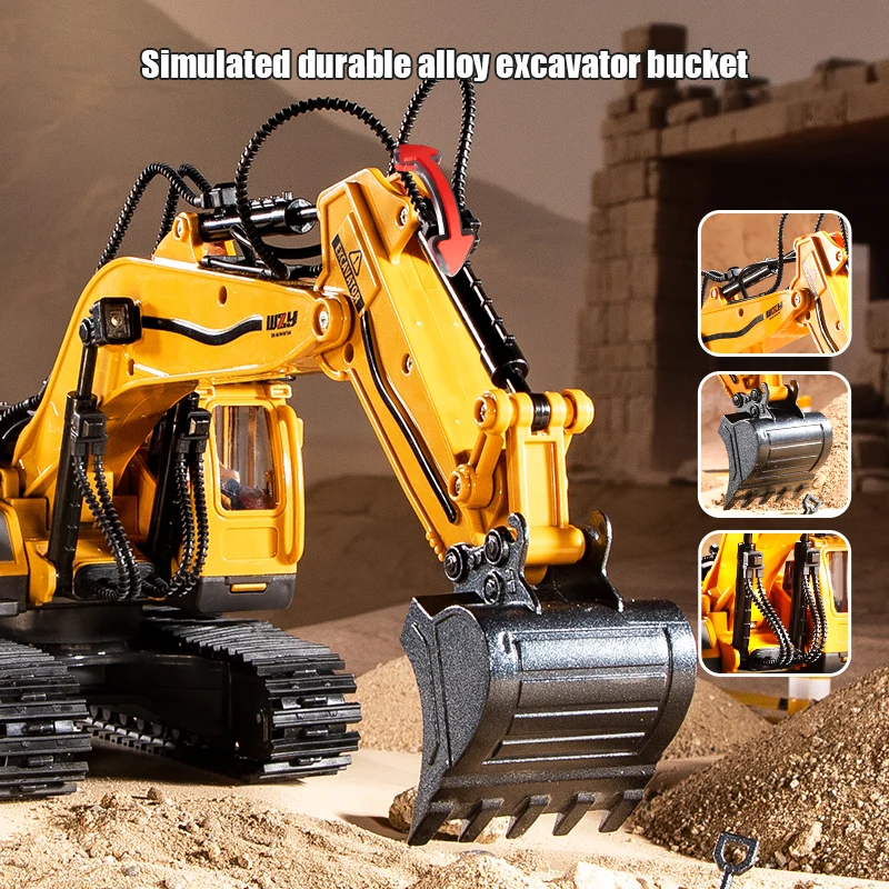 2.4G Remote Control Excavator Toy, Simulation Alloy Construction Vehicle, Education RC Digger Truck for 3 Years Kids Boys Gift
