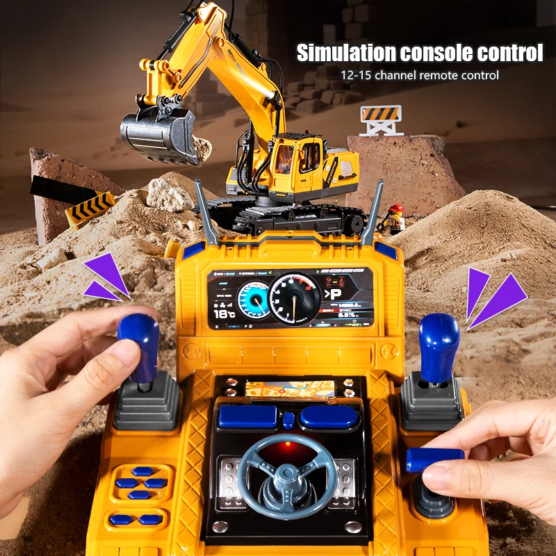 2.4G Remote Control Excavator Toy, Simulation Alloy Construction Vehicle, Education RC Digger Truck for 3 Years Kids Boys Gift