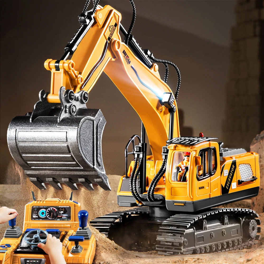 2.4G Remote Control Excavator Toy, Simulation Alloy Construction Vehicle, Education RC Digger Truck for 3 Years Kids Boys Gift