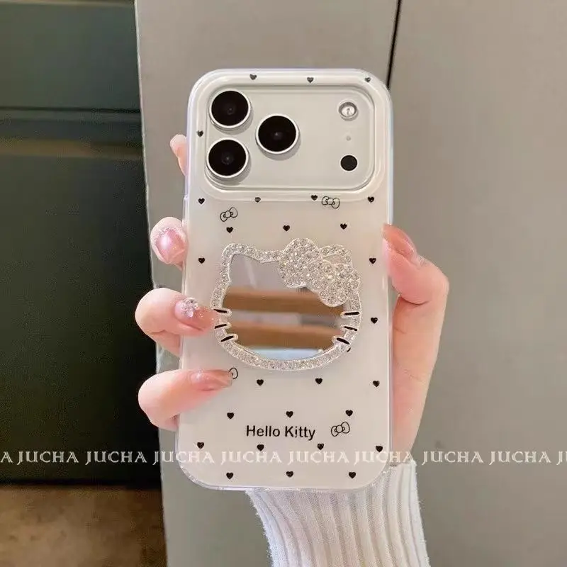 Cartoon Cat Makeup Mirror 3D Bow Case for iPhone 16 Pro Max 15 Cute Glitter Diamond Case for iPhone 14 Pro 17 Glitter Case Gift