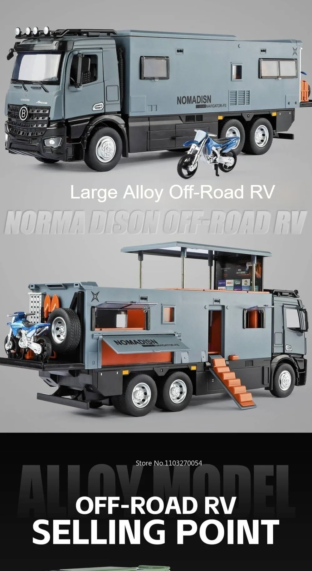 1:18 Off-road RV Diecast Models Alloy Toys Cars Folding Rearview Mirror Doors Opened with Sound Light Vehices Birthday Surprise