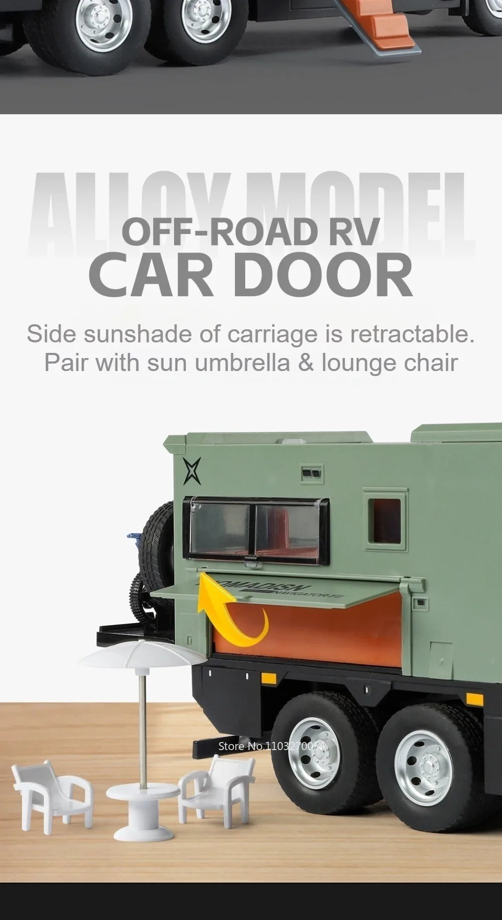1:18 Off-road RV Diecast Models Alloy Toys Cars Folding Rearview Mirror Doors Opened with Sound Light Vehices Birthday Surprise
