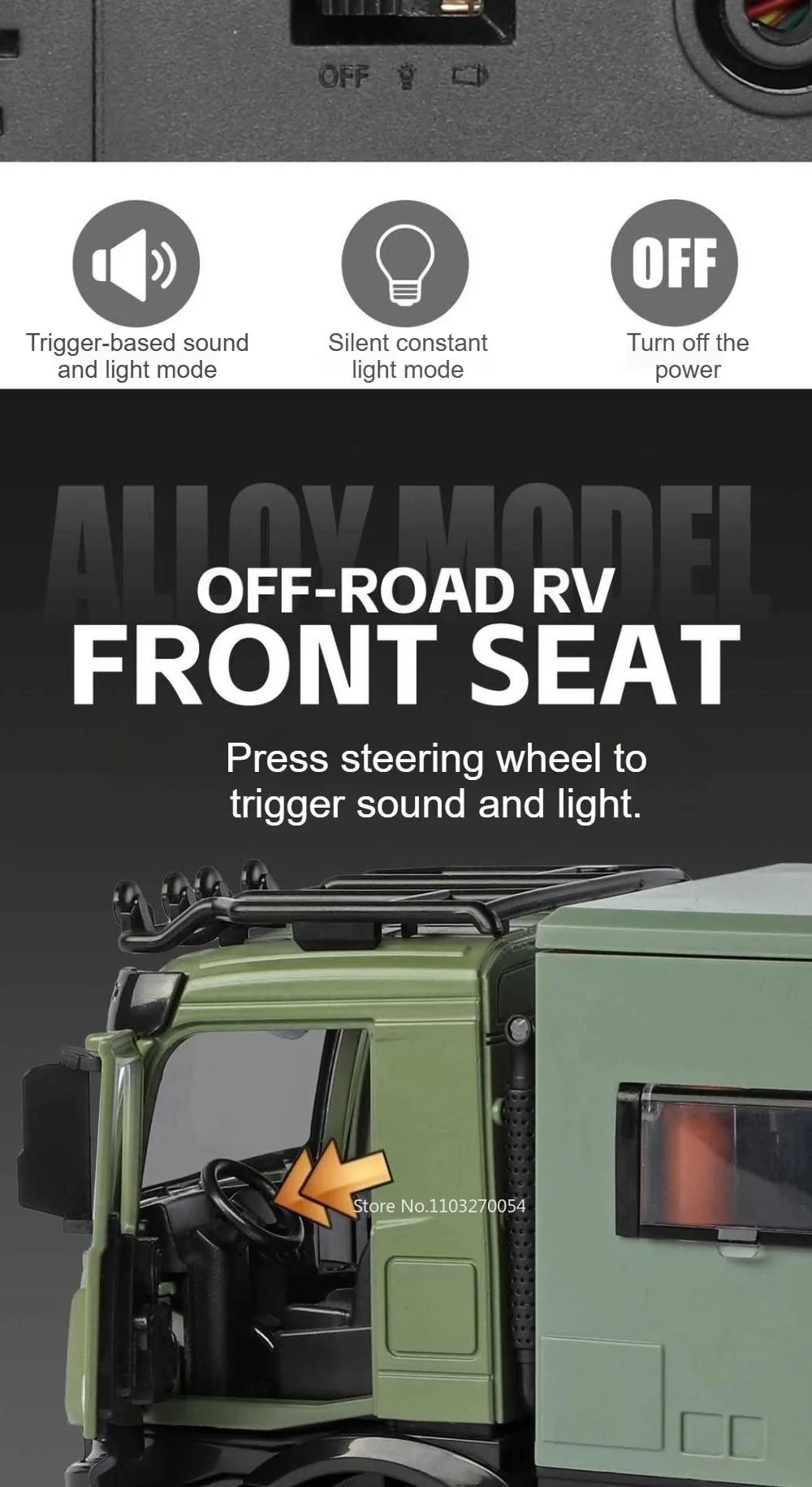1:18 Off-road RV Diecast Models Alloy Toys Cars Folding Rearview Mirror Doors Opened with Sound Light Vehices Birthday Surprise