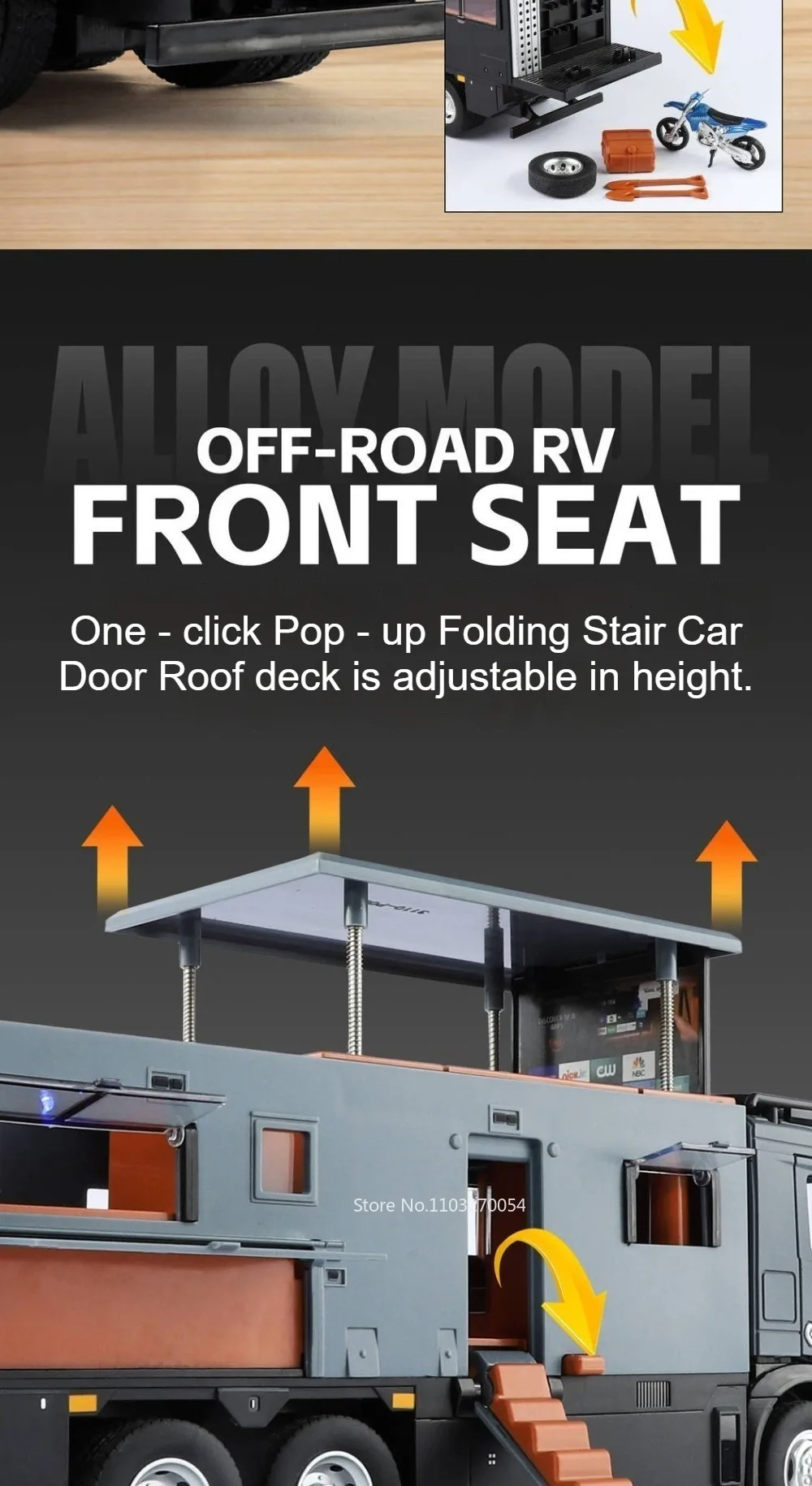 1:18 Off-road RV Diecast Models Alloy Toys Cars Folding Rearview Mirror Doors Opened with Sound Light Vehices Birthday Surprise