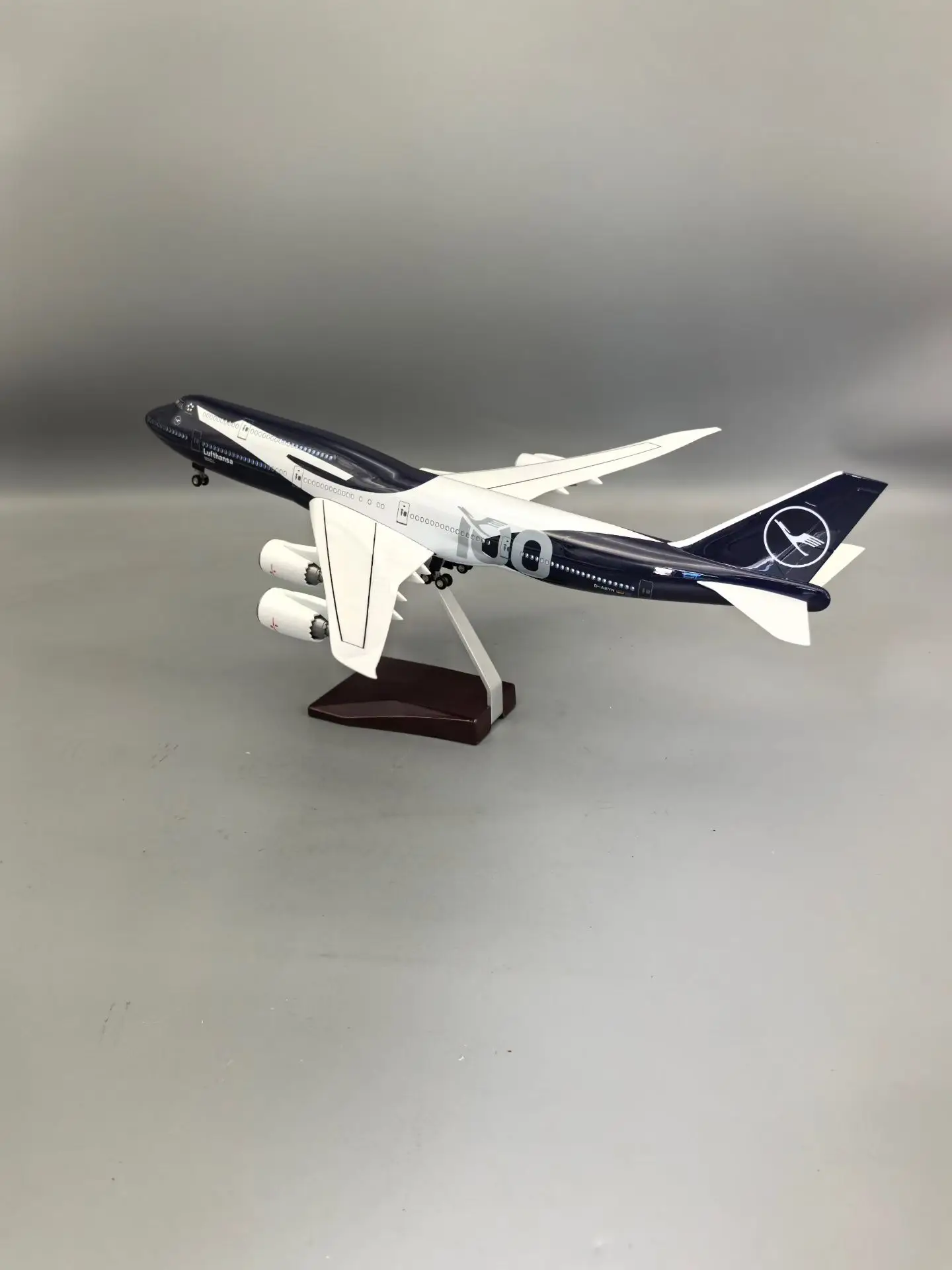 47cm Collectible Plane B747 Lufthansa 100 Years Diecast Airplane Model Kits Resin W Light and Wheel Aircraft Jet Model