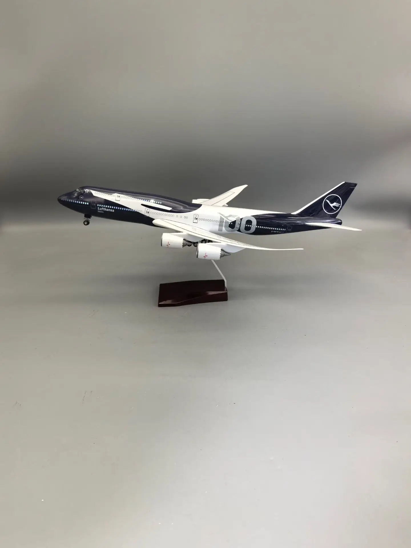 47cm Collectible Plane B747 Lufthansa 100 Years Diecast Airplane Model Kits Resin W Light and Wheel Aircraft Jet Model