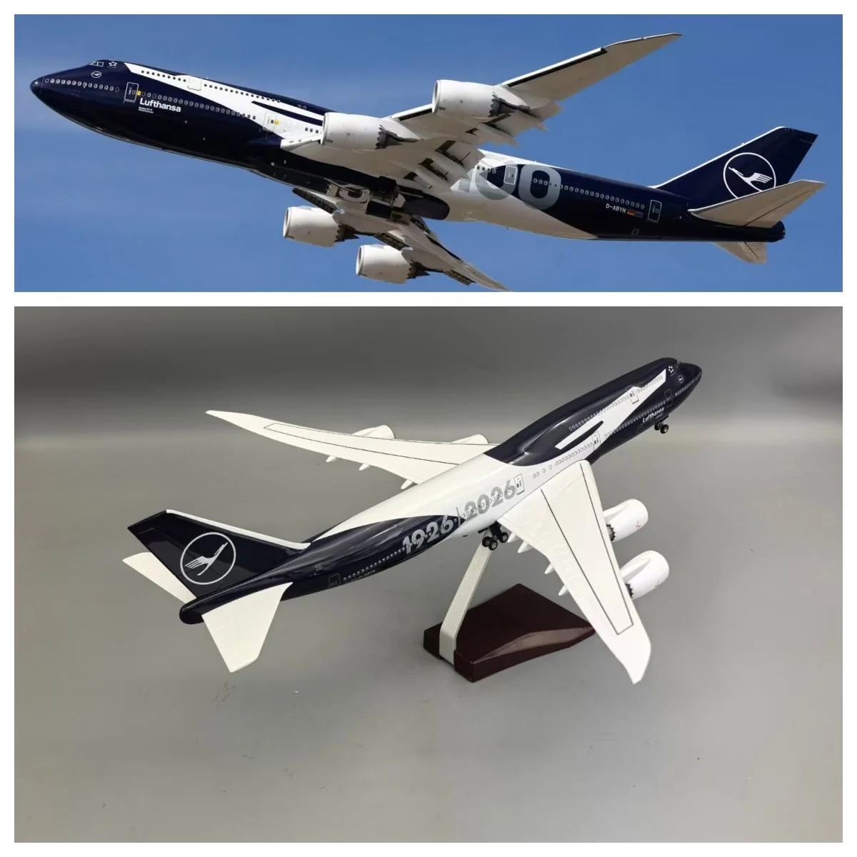 47cm Collectible Plane B747 Lufthansa 100 Years Diecast Airplane Model Kits Resin W Light and Wheel Aircraft Jet Model