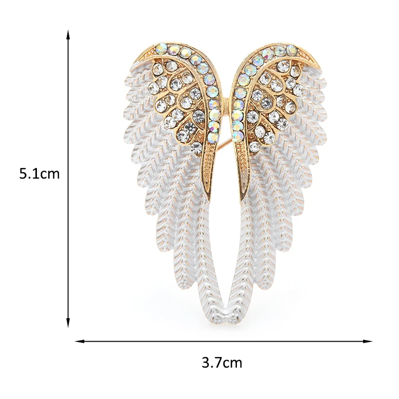 Wuli&baby Classic Rhinestone Angel Wings Brooch Pins 3 Colors 2021 Sparkling Jewelry Gift Feather Designer Brooches