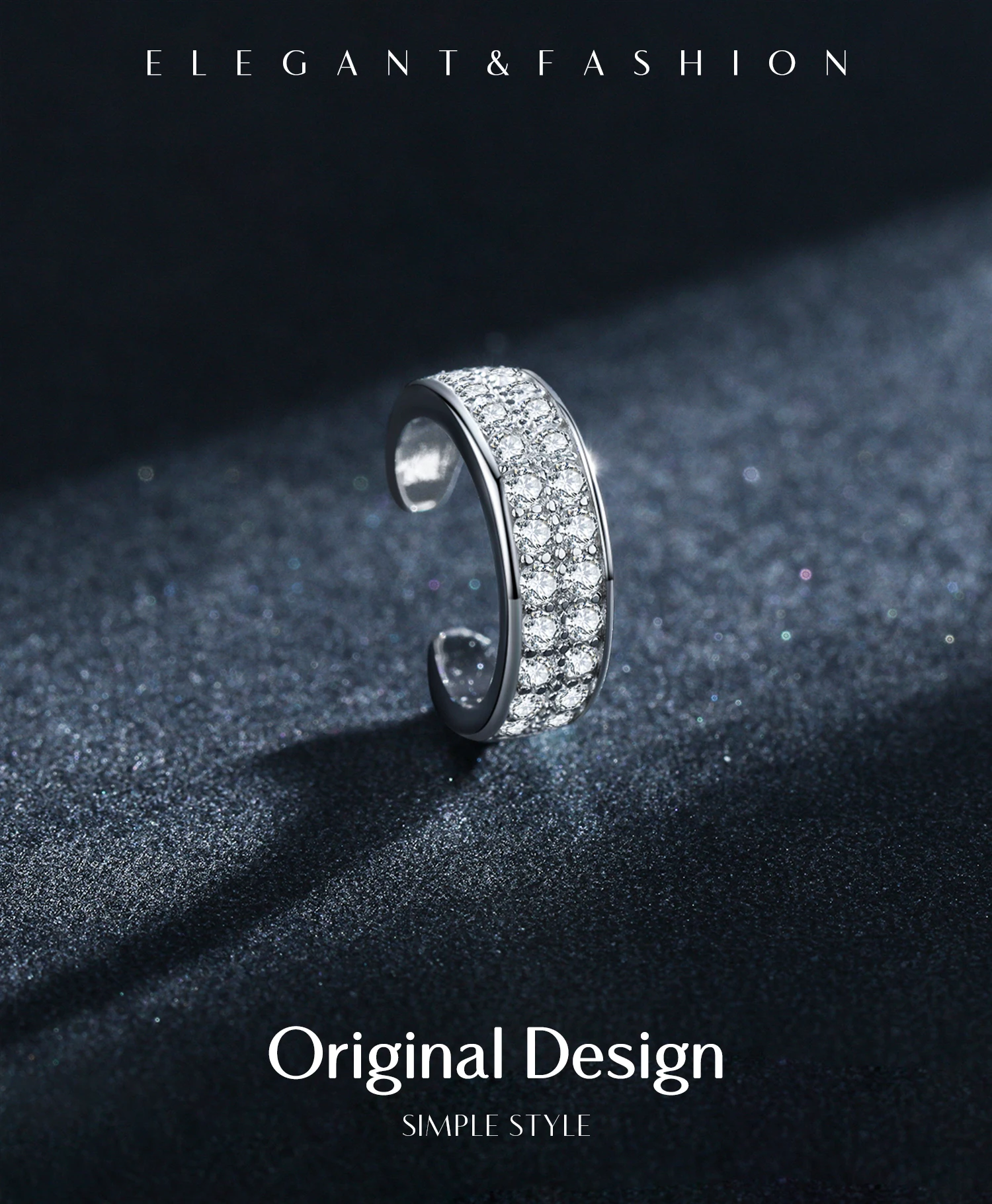 MODIAN 925 Sterling Silver Fashion Punk Cuff Earrings Sparkling Clear CZ Sparkling Clip Earrings For Women Men Unisex Jewelry