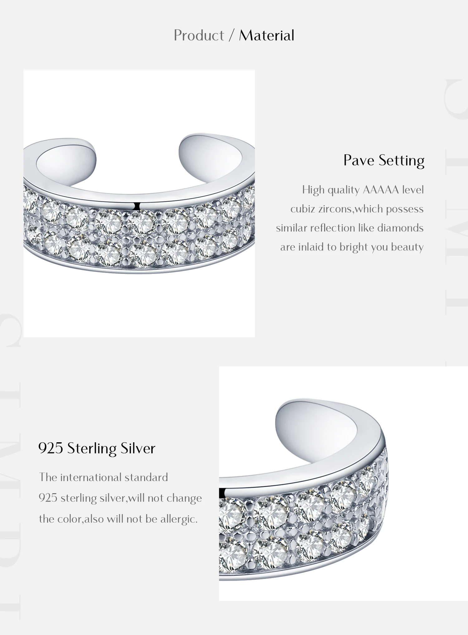 MODIAN 925 Sterling Silver Fashion Punk Cuff Earrings Sparkling Clear CZ Sparkling Clip Earrings For Women Men Unisex Jewelry