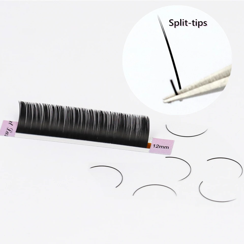 AGUUD Ellipse Flat False Eyelash Extensions Natural Soft Split-Tip Faux Mink Lashes Individual Soft Eyelashes B C CC D DD Cur