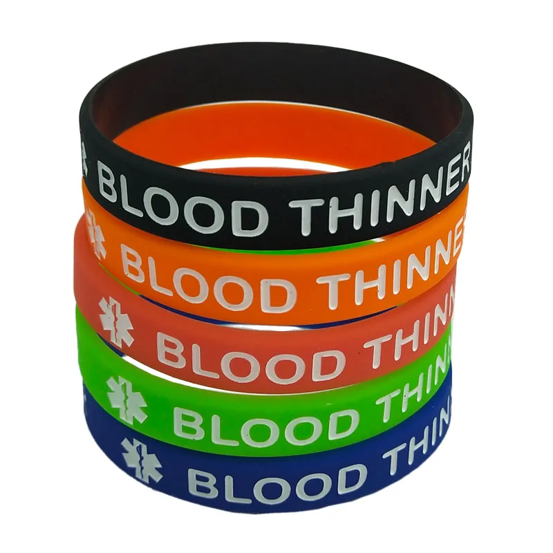 1PC Blood Thinner Medical Alert Daily Reminder Silicone Bracelets&Bangles Wristbands in Adult Size Friends Gifts SH322