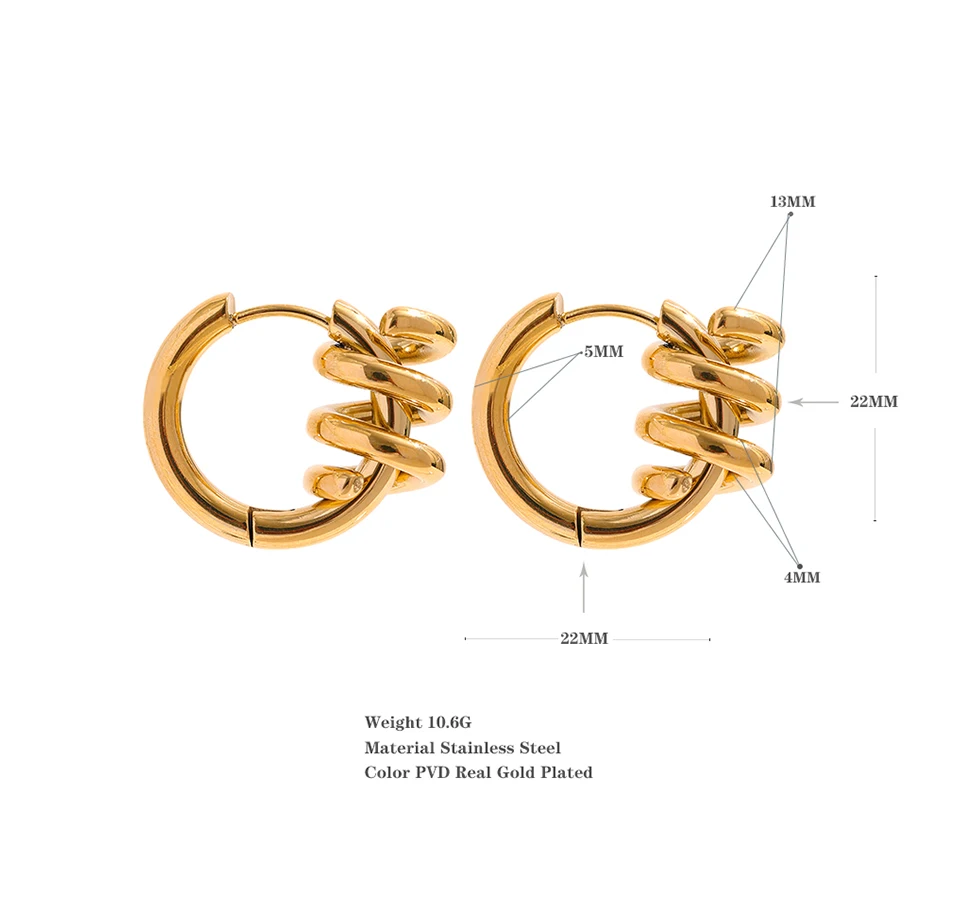 Yhpup Stainless Steel Twisted Hoop Earrings for Women Waterproof PVD Gold Plated Fashion Geometric Metal Jewelry Aretes De Mujer