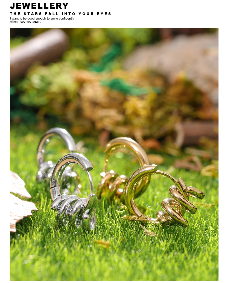 Yhpup Stainless Steel Twisted Hoop Earrings for Women Waterproof PVD Gold Plated Fashion Geometric Metal Jewelry Aretes De Mujer