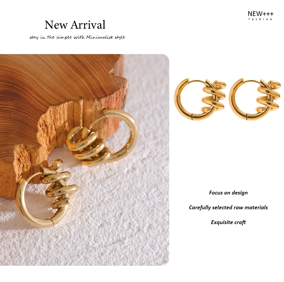 Yhpup Stainless Steel Twisted Hoop Earrings for Women Waterproof PVD Gold Plated Fashion Geometric Metal Jewelry Aretes De Mujer