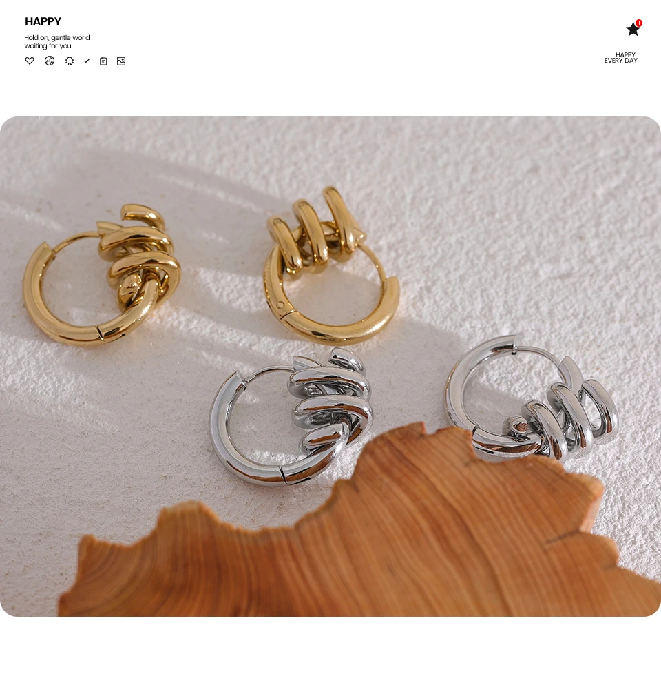 Yhpup Stainless Steel Twisted Hoop Earrings for Women Waterproof PVD Gold Plated Fashion Geometric Metal Jewelry Aretes De Mujer