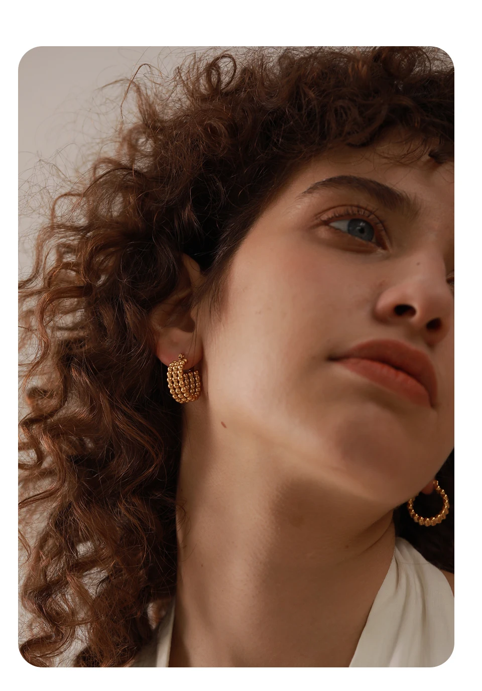 Yhpup Stainless Steel Metal Gold Hoop Earrings Fashion Charm Women 18K-Plated PVD Waterproof Jewelry Beaded Hug Earrings Gift