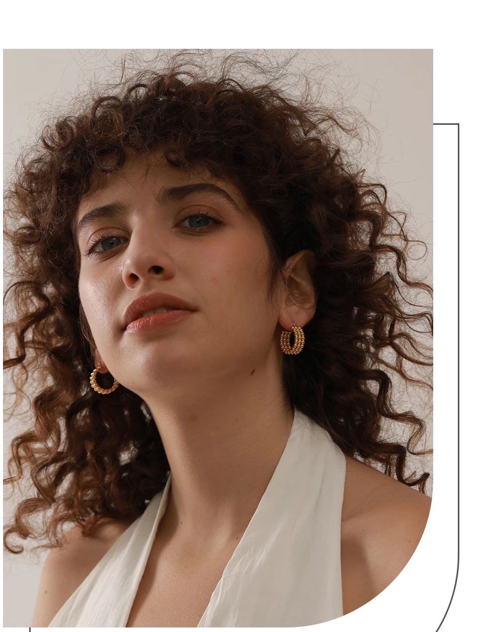 Yhpup Stainless Steel Metal Gold Hoop Earrings Fashion Charm Women 18K-Plated PVD Waterproof Jewelry Beaded Hug Earrings Gift