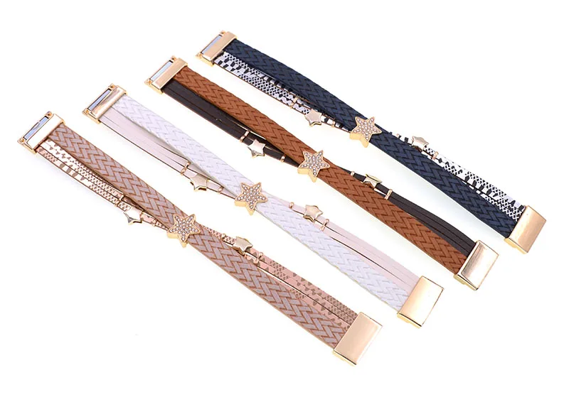 WELLMORE Trendy Charm Bracelets for Women Leather Bracelets Metal Star Bracelet Fashion Jewelry for Women Wholesale