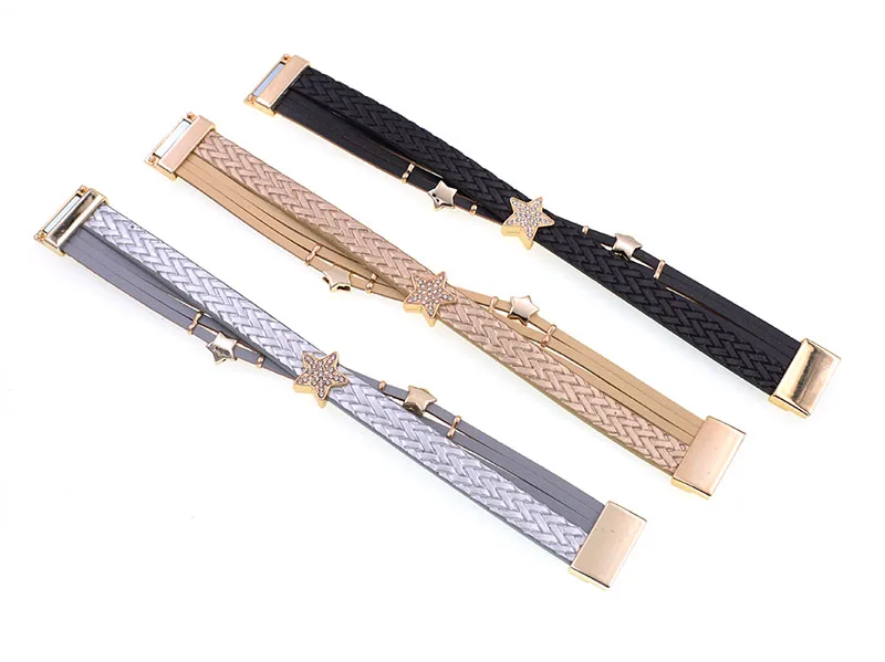WELLMORE Trendy Charm Bracelets for Women Leather Bracelets Metal Star Bracelet Fashion Jewelry for Women Wholesale