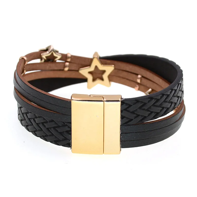 WELLMORE Trendy Charm Bracelets for Women Leather Bracelets Metal Star Bracelet Fashion Jewelry for Women Wholesale