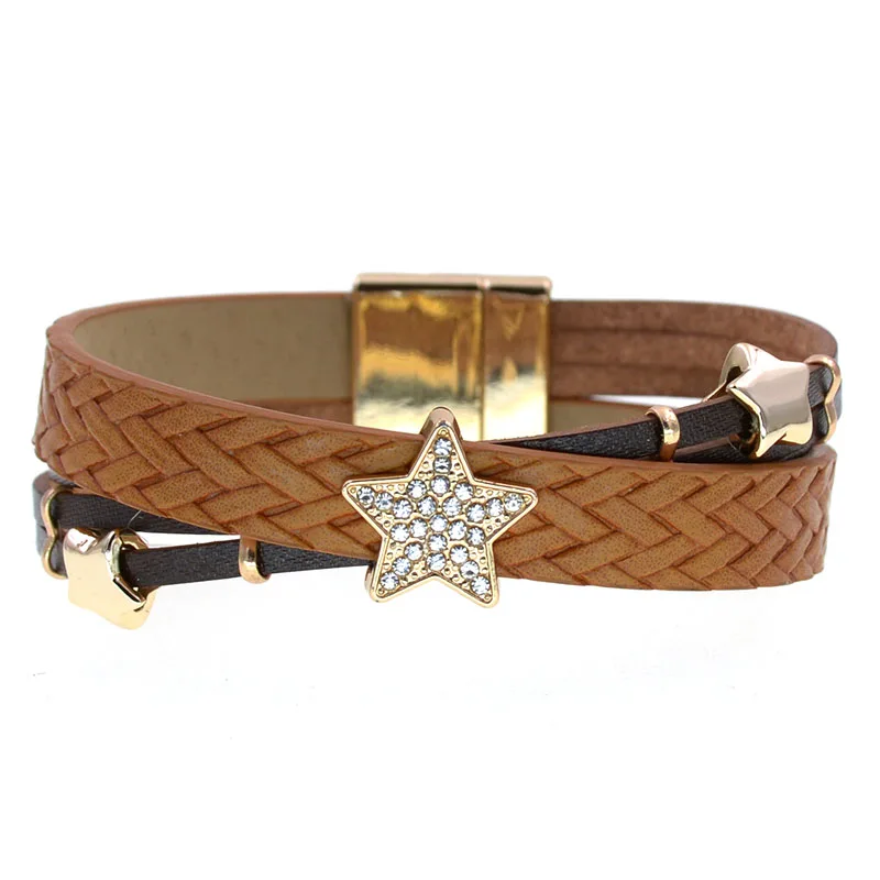 WELLMORE Trendy Charm Bracelets for Women Leather Bracelets Metal Star Bracelet Fashion Jewelry for Women Wholesale