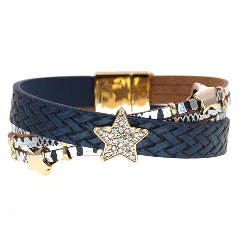WELLMORE Trendy Charm Bracelets for Women Leather Bracelets Metal Star Bracelet Fashion Jewelry for Women Wholesale