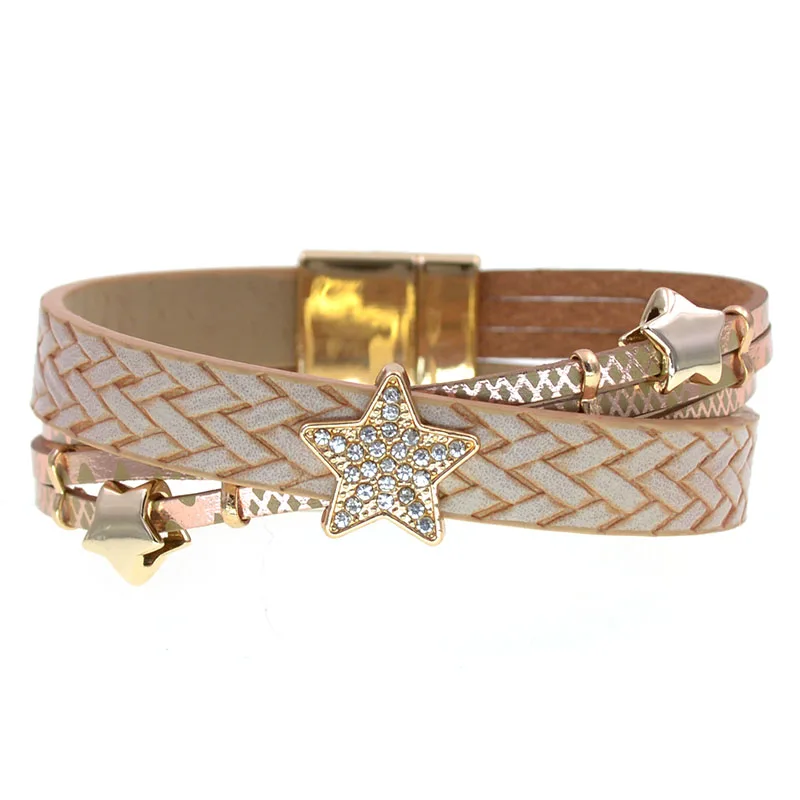 WELLMORE Trendy Charm Bracelets for Women Leather Bracelets Metal Star Bracelet Fashion Jewelry for Women Wholesale