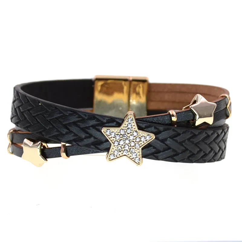 WELLMORE Trendy Charm Bracelets for Women Leather Bracelets Metal Star Bracelet Fashion Jewelry for Women Wholesale