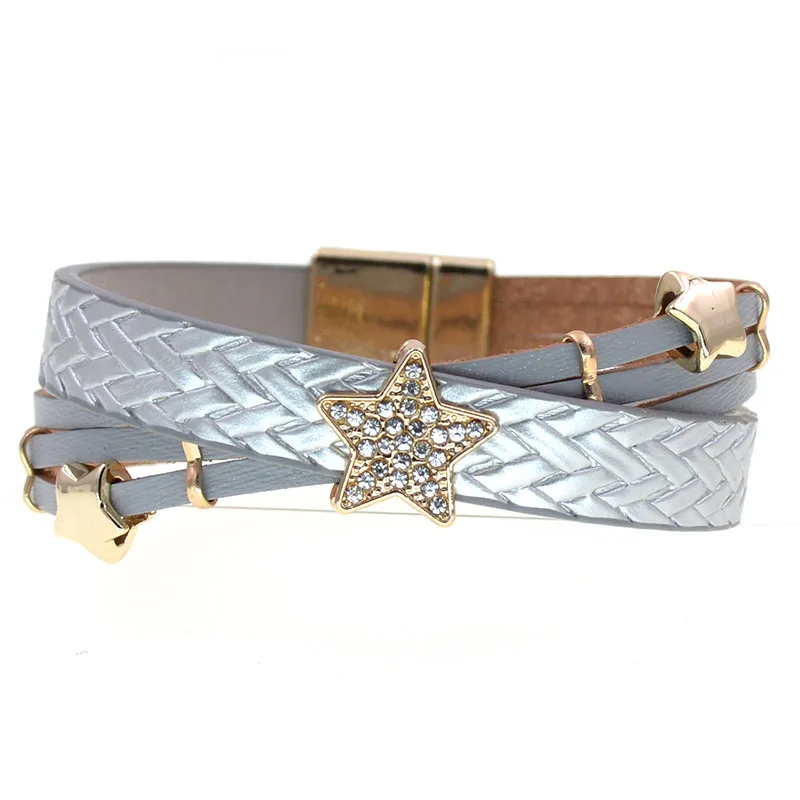WELLMORE Trendy Charm Bracelets for Women Leather Bracelets Metal Star Bracelet Fashion Jewelry for Women Wholesale