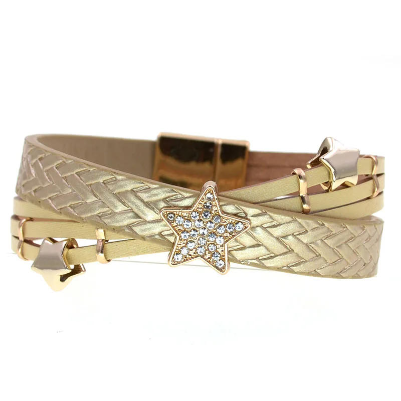 WELLMORE Trendy Charm Bracelets for Women Leather Bracelets Metal Star Bracelet Fashion Jewelry for Women Wholesale