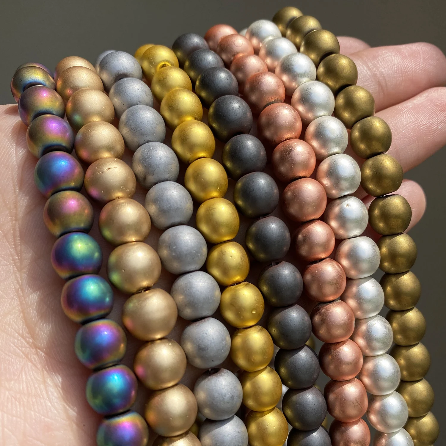 Frosted Matte Hematite Stone Beads Rose Gold Silver Color Natural Round Spacer Beads For Jewelry DIY Making Bracelet Accessories